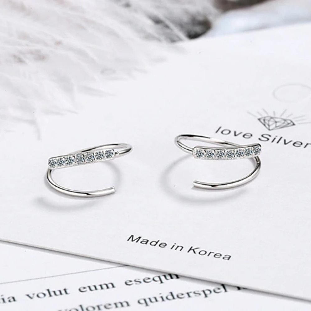 NEW Gold/Sterling Silver Diamond Hoop Earrings